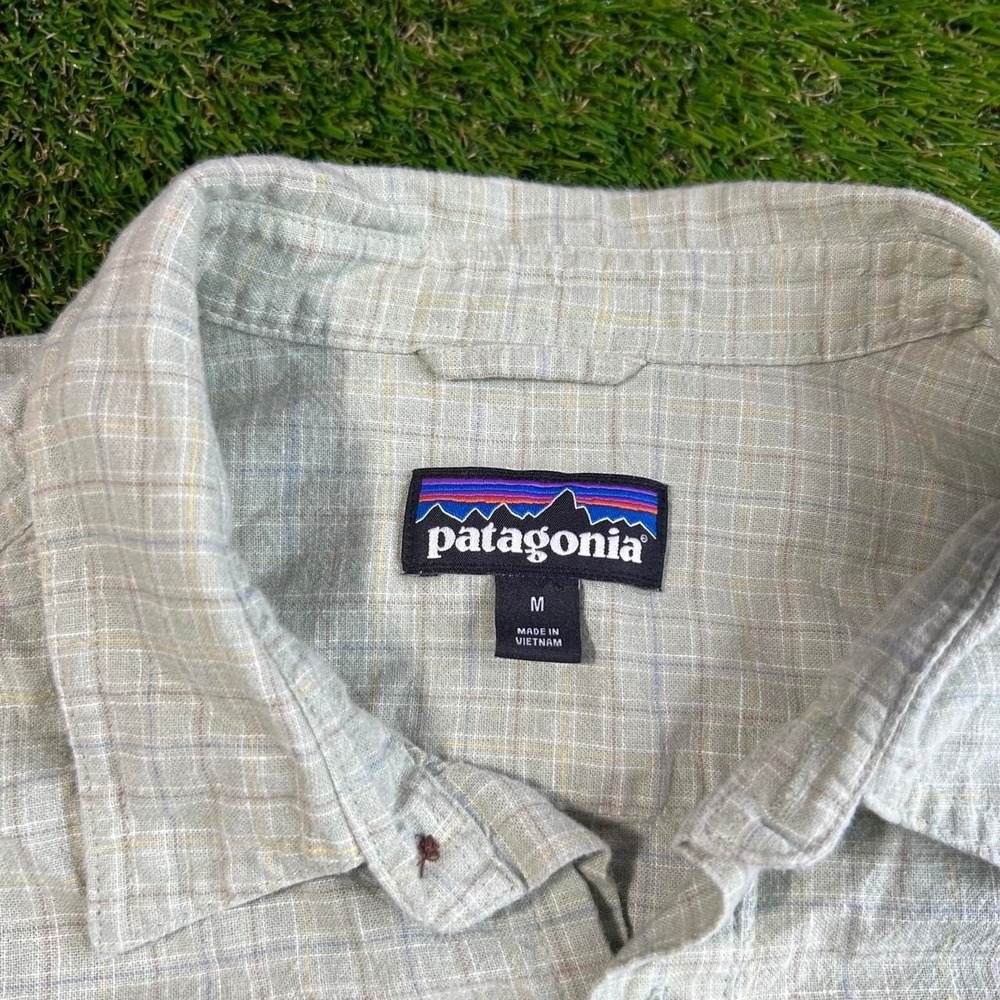 Patagonia Hemp Organic Cotton Button Up Shirt Light Green Outdoor Mens Medium - Picture 2 of 7